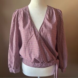 Madewell Red Cotton Gingham Check Wrap Top